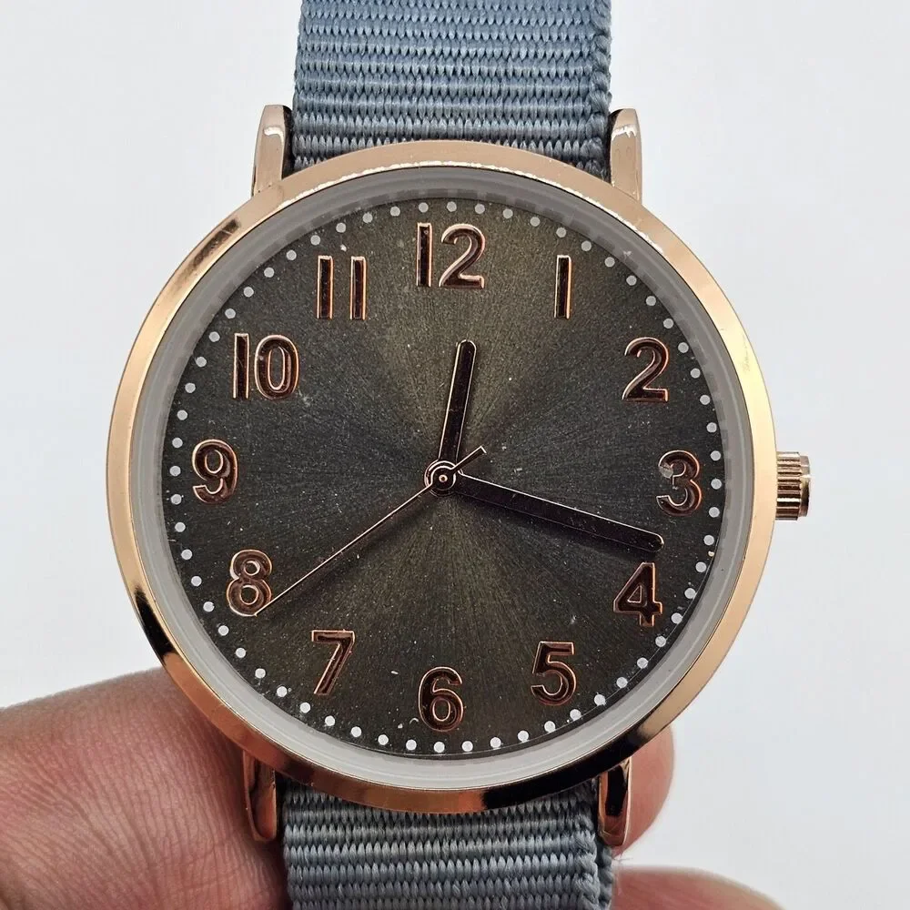 Unisex Watch 38MM Dark Gold Gray Dial Gray‎ Canvas Band Strap New Battery